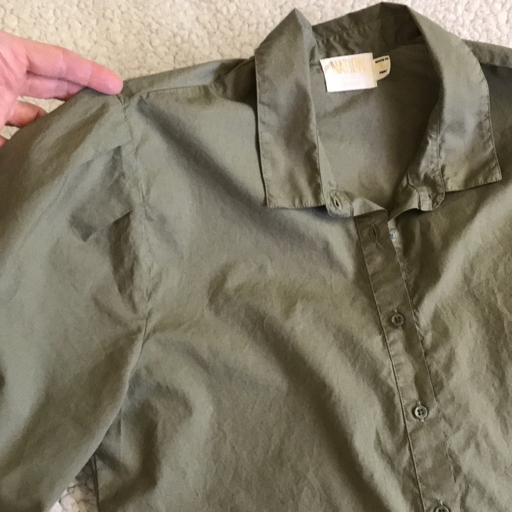 Nation LTD Pima Cotton Blouse S | Puff Sleeve Button Front Top Minimalist Chic - Picture 6 of 14